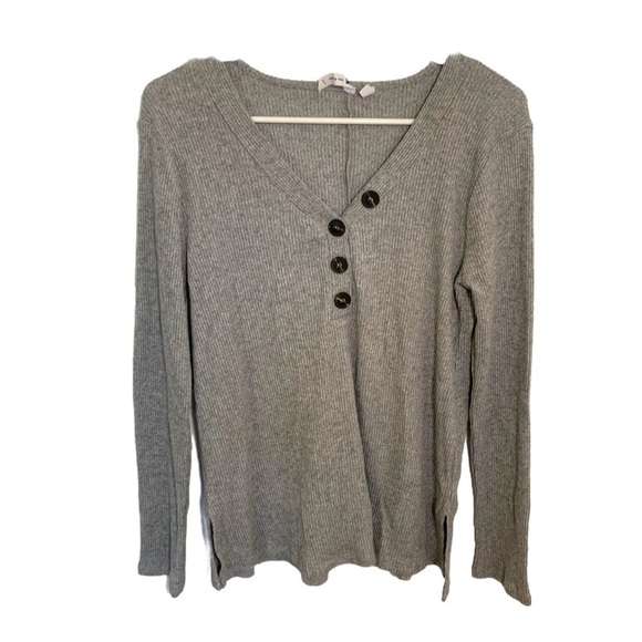 Cable & Gauge V-Neck Pullover Sweater Gray Ribbed - Picture 1 of 9
